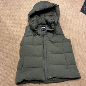 Dark Green Puffer North Face Vest with Hood